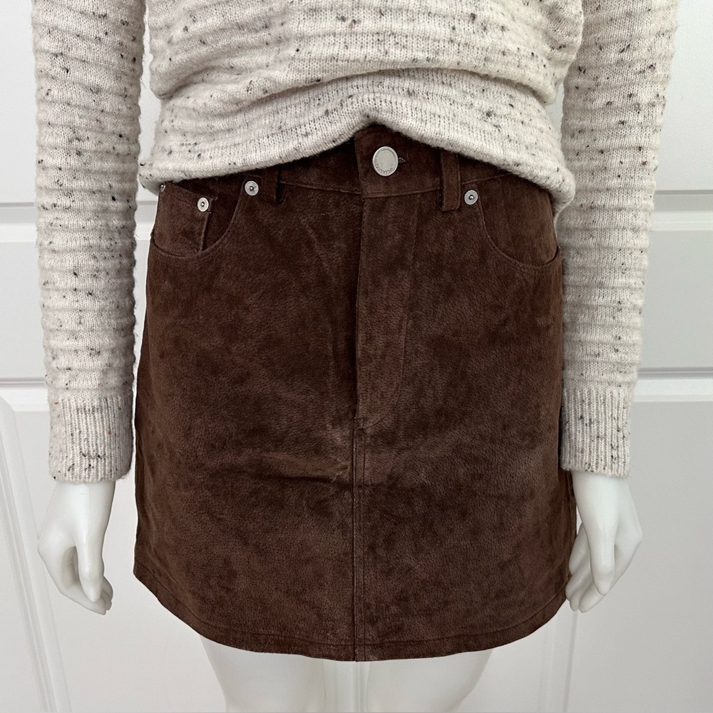 Trending Chocolate Brown Genuine Suede Leather Fall Mini Skirt - Picture 4 of 15